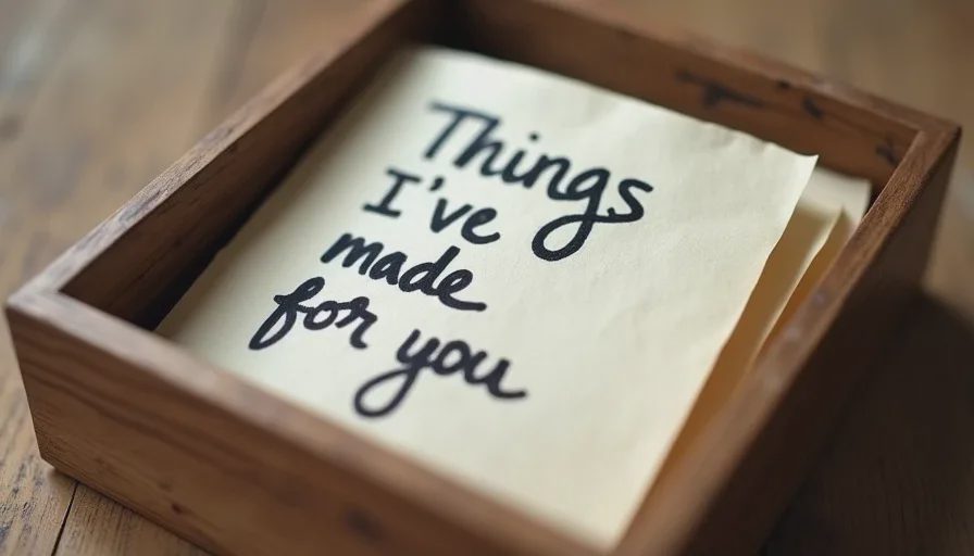 Handwritten list inside box – gifts made with attention.