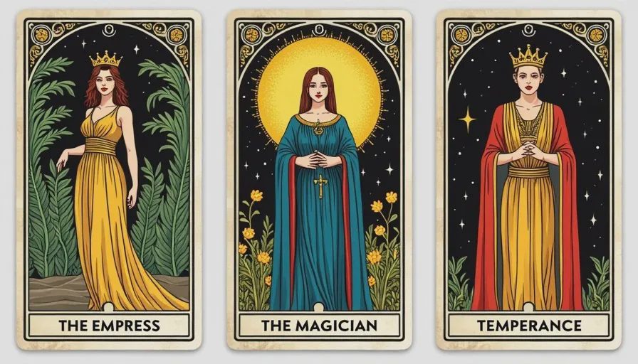Tarot spread for gift languages – Empress, Magician, Temperance.